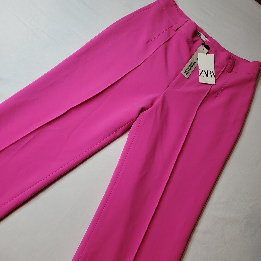 Zara Women Size XL NWT Françoise Full Length Straight Leg Crepe Pant Pink